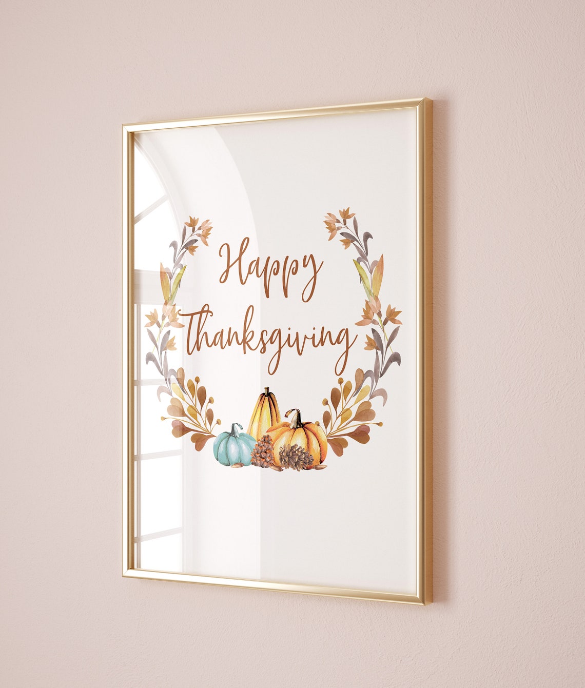 Happy Thanksgiving Pumpkin Wreath Rustic Fall Harvest Poster