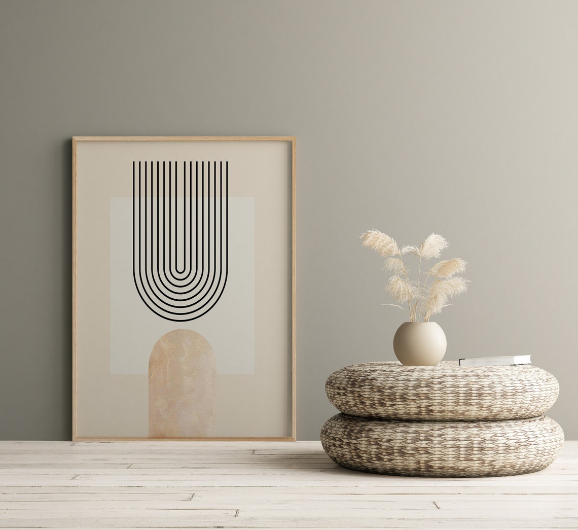 Beige Arch Lines Minimalist Mid Century Modern Abstract Wall Art - Image 2