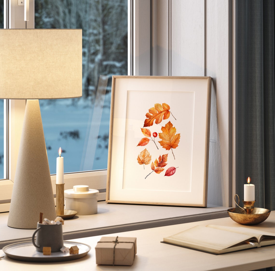 Minimalist Autumn Leaves Watercolor Fall Foliage Botanical Poster - Image 2