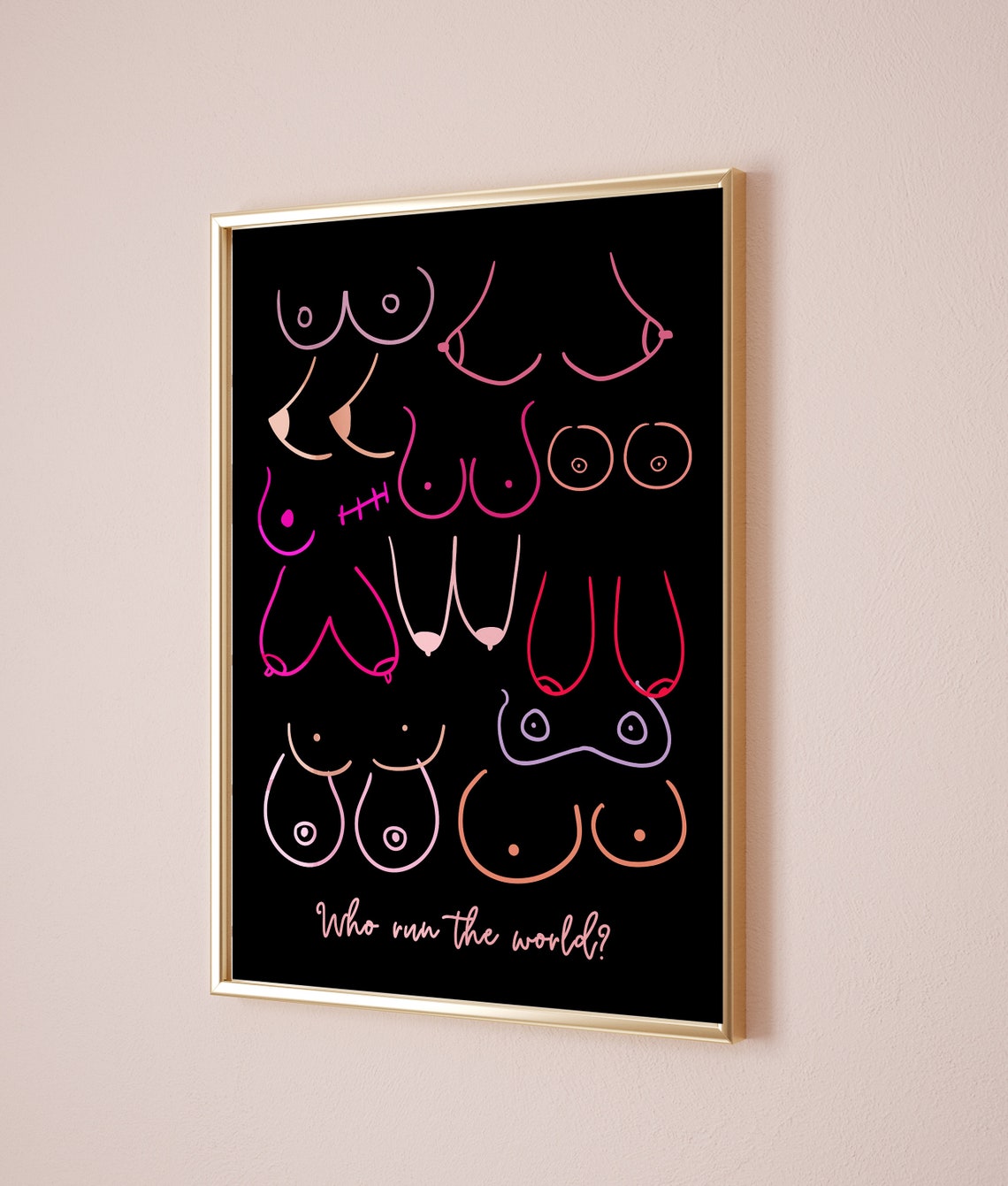Who Run the World Feminist Neon Boob Line Art Black Art Poster - Image 2