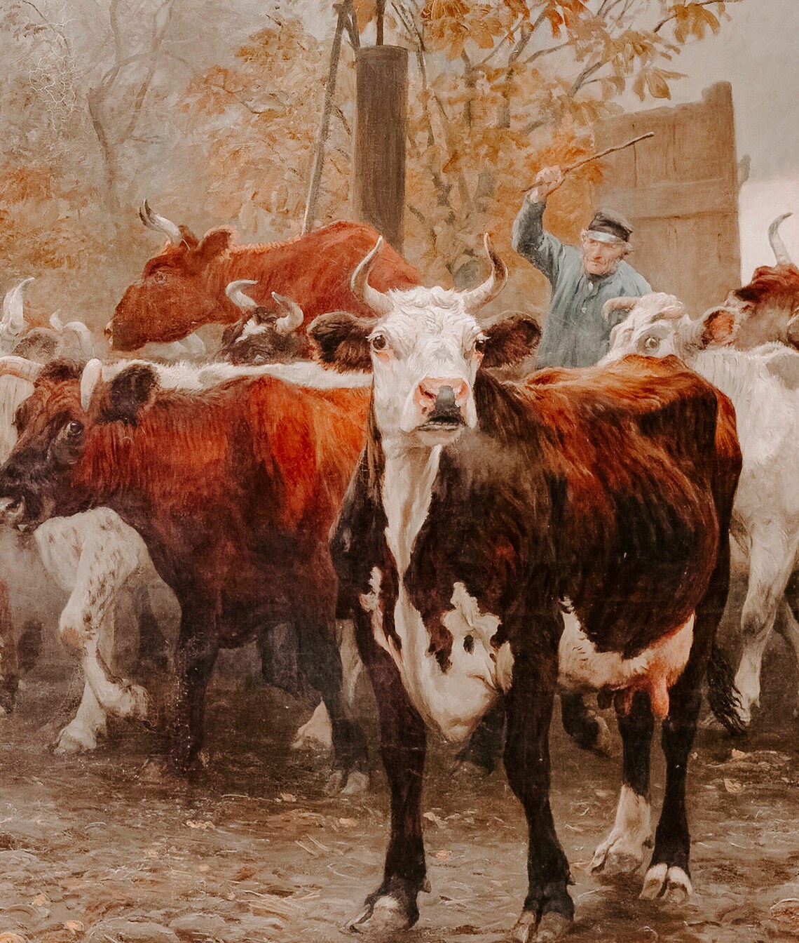 Vintage Misty Cattle Herd Farm Scene 1885 Oil Painting Poster - Image 2