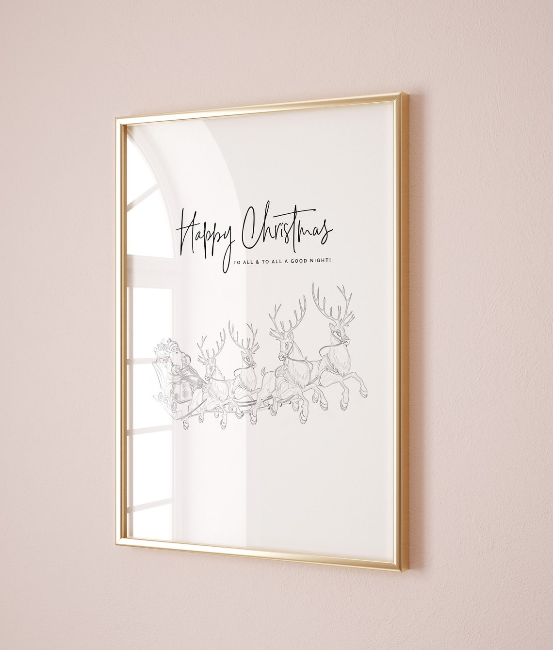 Happy Christmas Santa Sleigh Reindeer Sketch Holiday Art Poster