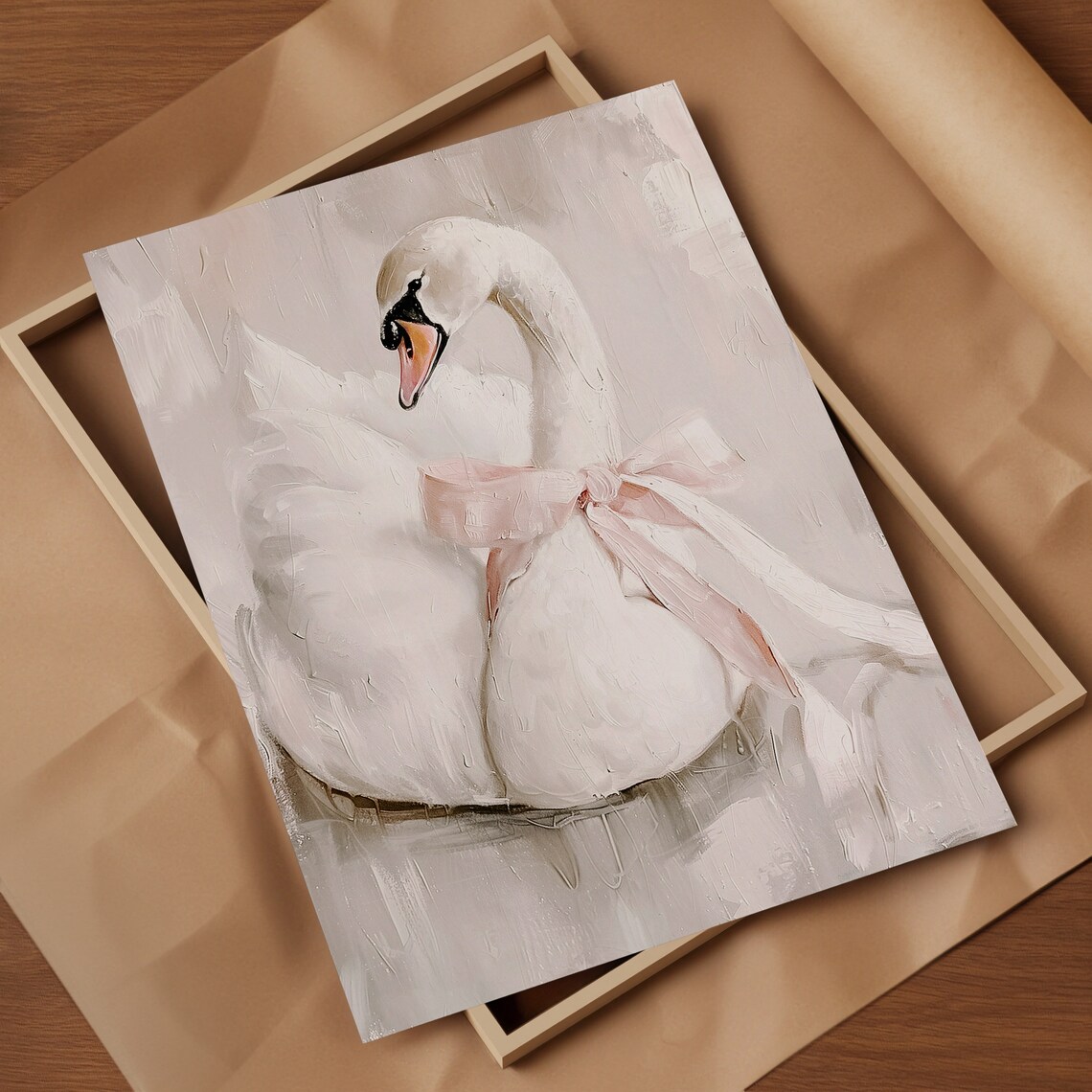 Swan With Pink Bow Nursery Decor Art Print - Image 2