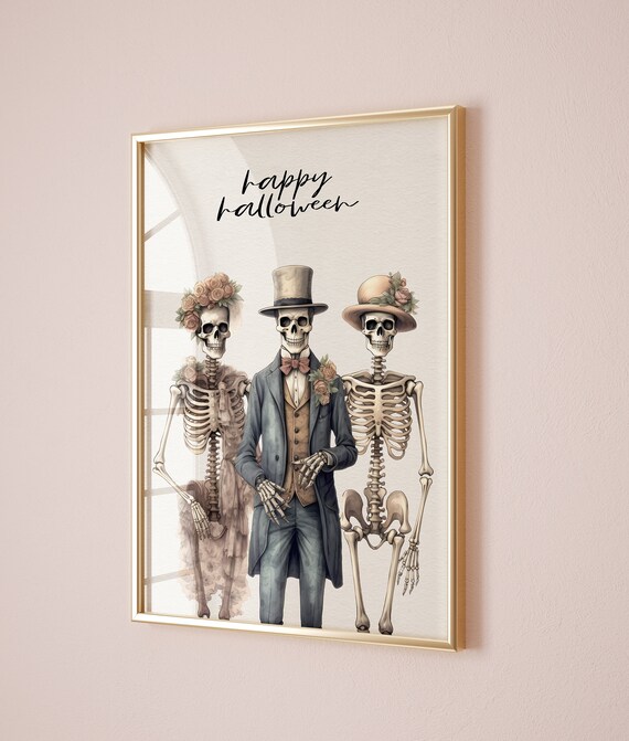 Funny Skeleton Print Cute Halloween Kids Party Wall Art Funny Halloween Dorm Decor Fun Fall Office Poster Autumn