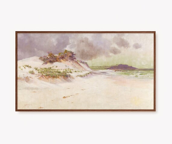 Serene Sandy Beach Dunes Watercolor Style Coastal Landscape Art Poster