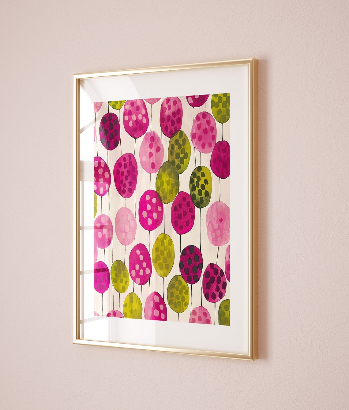 Pink Green Balloon Pattern Playful Nursery Abstract Art Poster