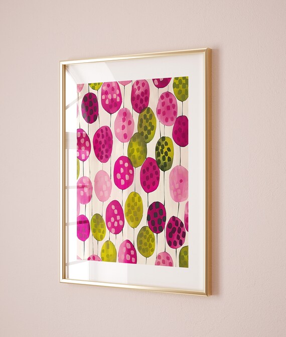 Pink Green Balloon Pattern Playful Nursery Abstract Art Poster