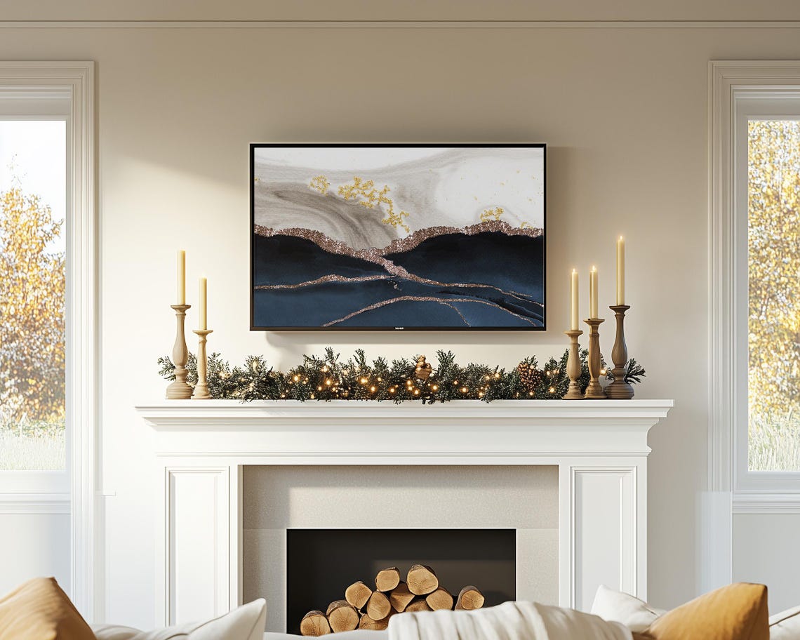 Navy Gold Marble Abstract Landscape Modern Luxury Art Poster - Image 5