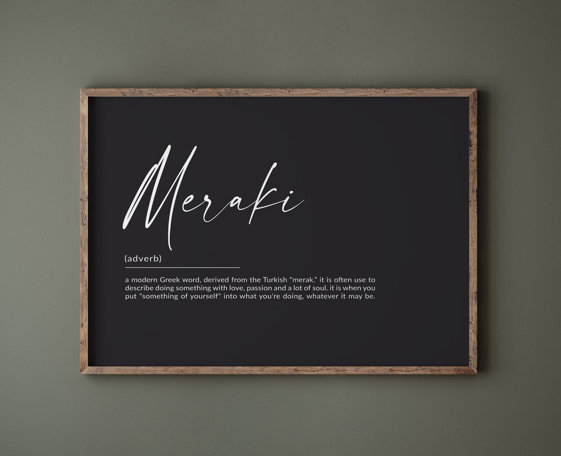 Meraki Adverb Definition Greek Word Passion Script Blackboard Print