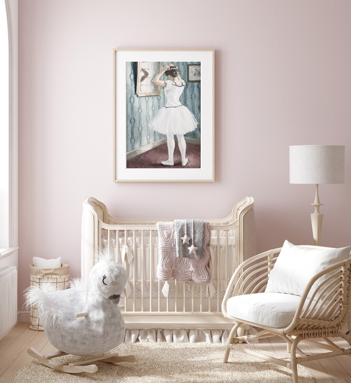 Vintage Ballerina Oil Painting Poster Dancer In White Tutu Mirror Scene - Image 2