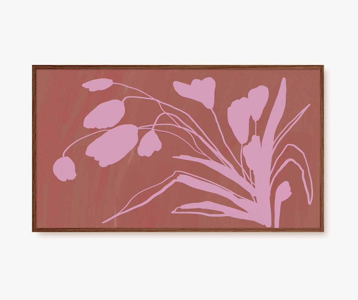 Pink Floral Silhouette Terracotta Botanical Modern Spring Wall Art