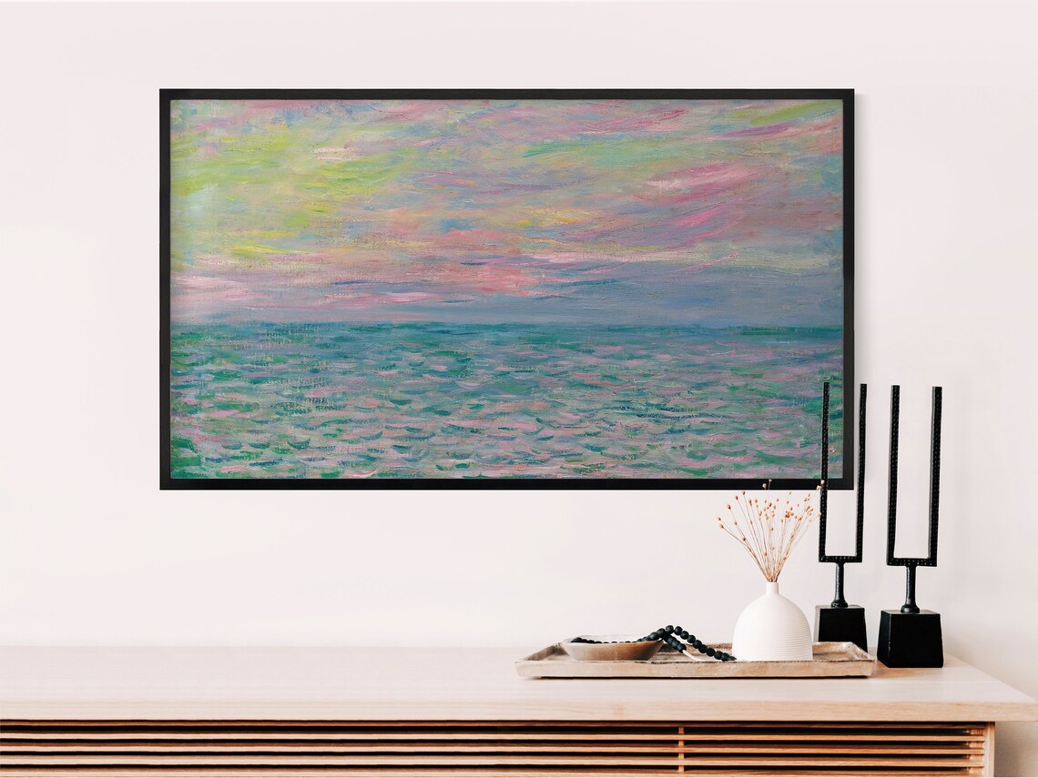 Pastel Pink Yellow Impressionist Ocean Sunrise Seascape Painting Poster - Image 2