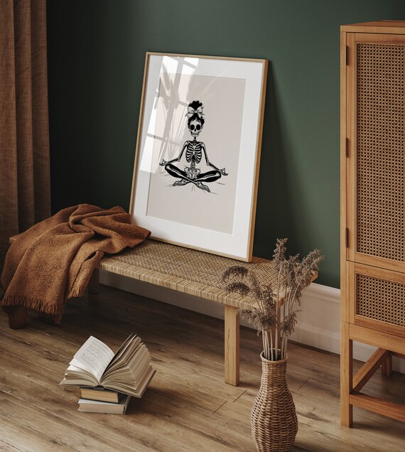 Skeleton Meditating Yoga Pose Funny Pink Halloween Decor Poster