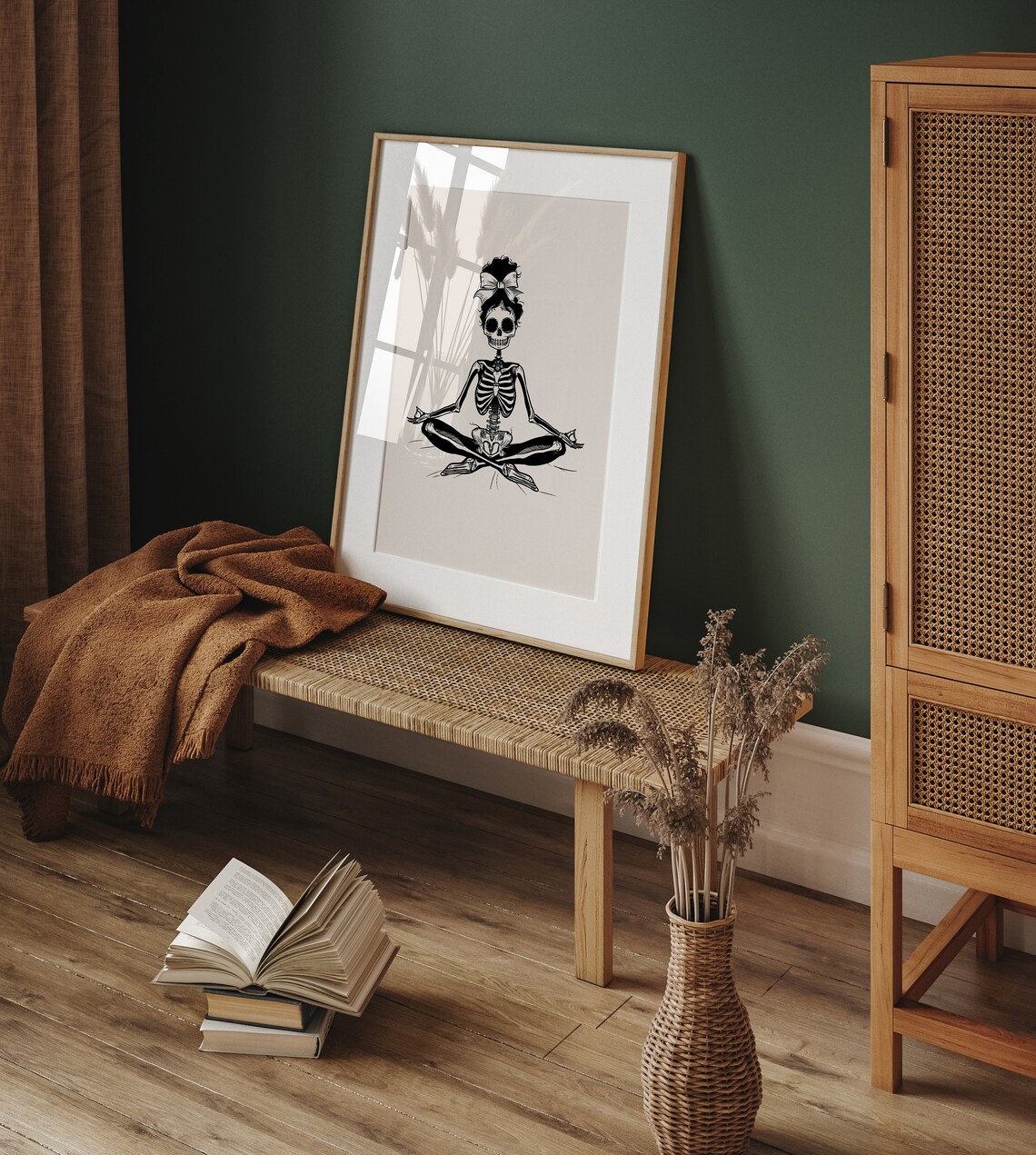 Skeleton Meditating Yoga Pose Funny Pink Halloween Decor Poster