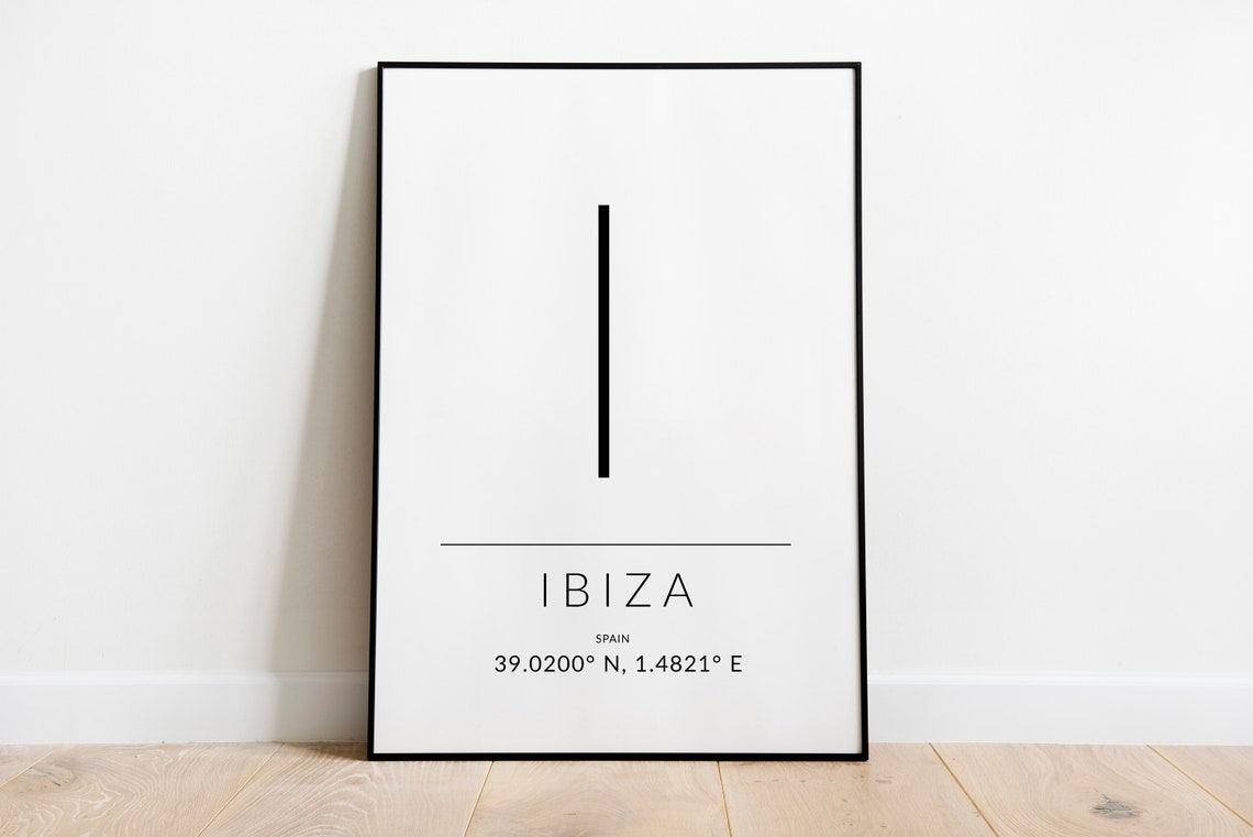 I Ibiza Spain GPS Coordinates Minimalist Typographic Travel Poster - Image 2