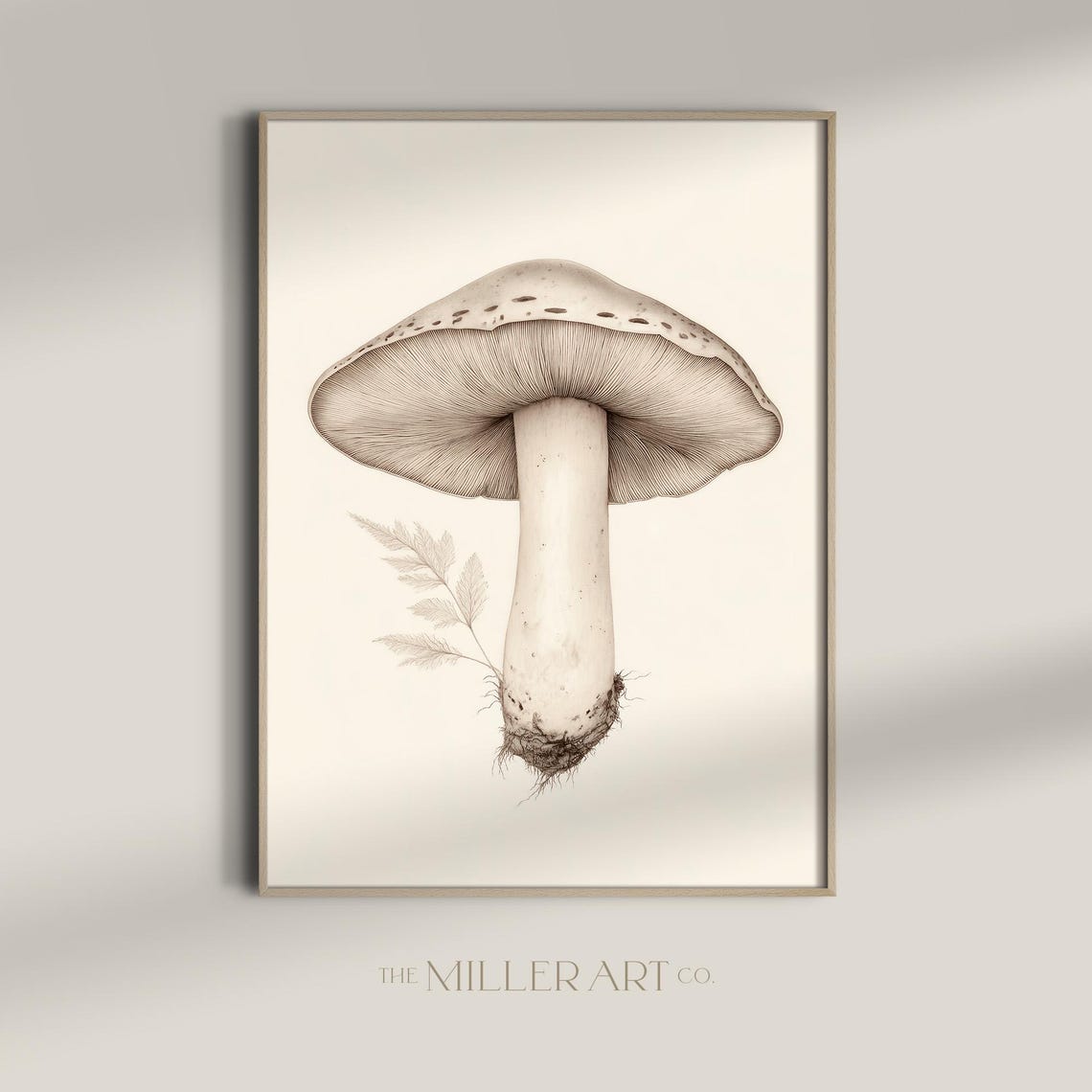 Wild Mushroom Fine Line Sepia Vintage Botanical Illustration Poster
