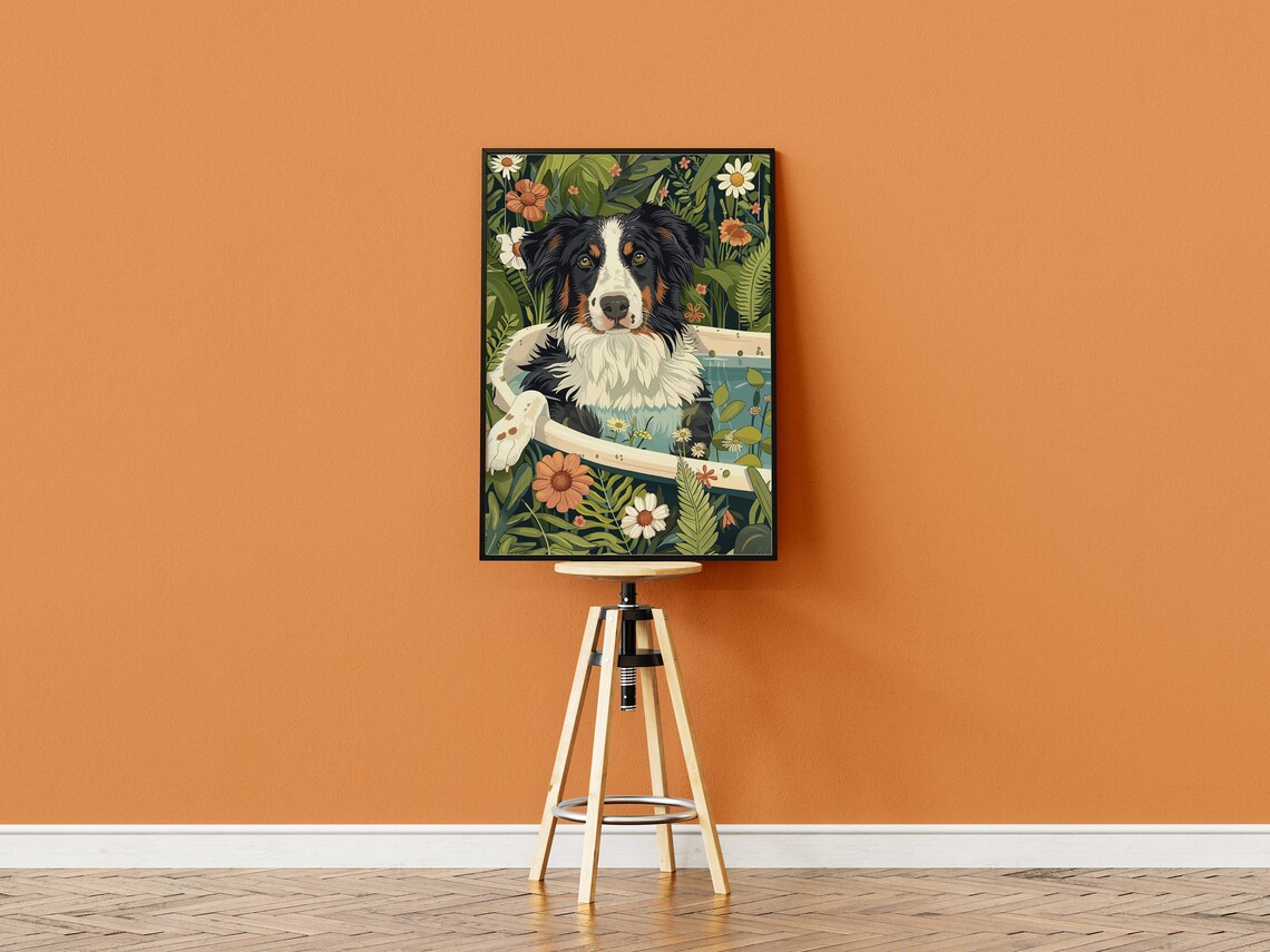 Black Tri Australian Shepherd Maximalist Botanical Art Print - Image 3