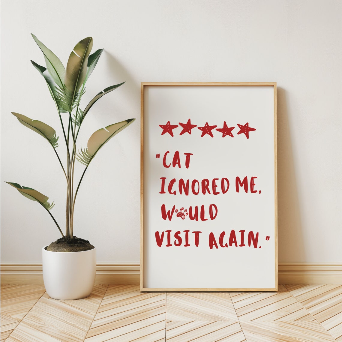 Red Handwritten Cat Ignored Me Five Star Review Quote Funny Poster - Image 2