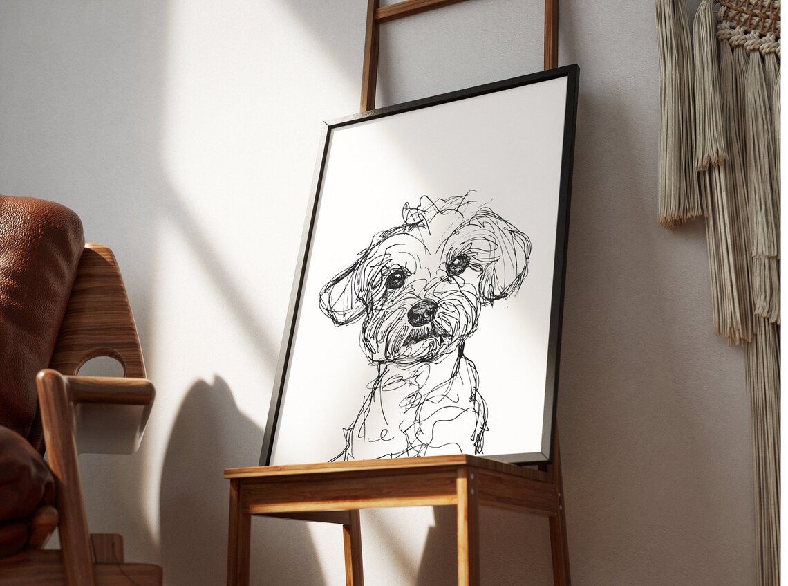 Maltese Puppy Minimal Line Sketch Portrait Poster Cute Dog Decor - Image 3