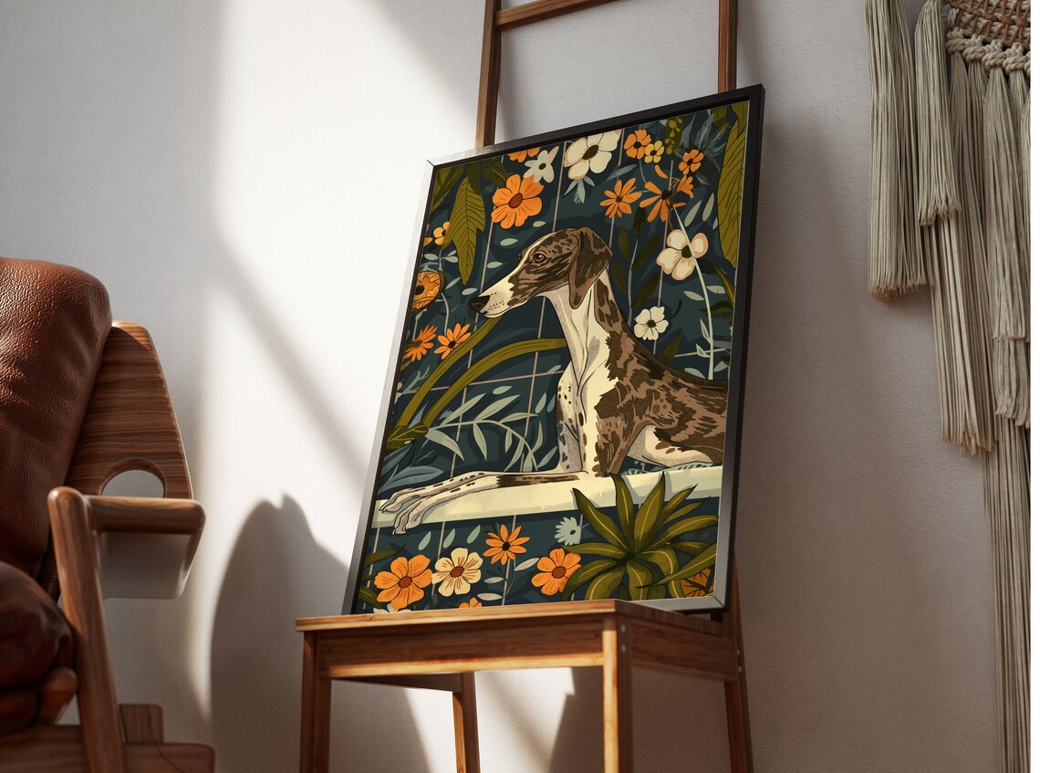 Greyhound Wall Art Boho Jungle Bathtub Print Maximalist Botanical Decor Eclectic Tropical Poster Cute Brindle Dog Mom Owner Gift - Image 2