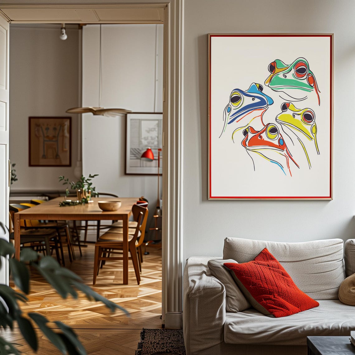 Four Colorful Frog Faces Matisse Style Line Art Poster Whimsical - Image 3