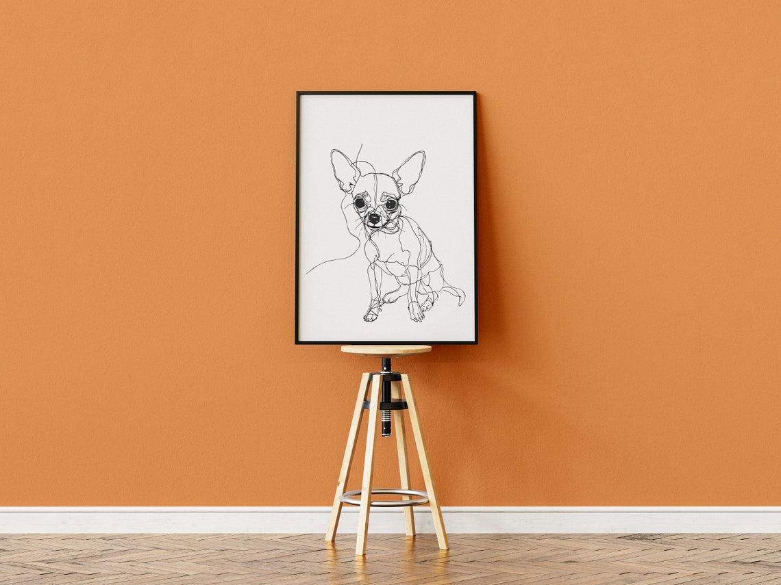 Chihuahua Sitting Tiny Big Ears Playful Line Drawing Art Poster - Image 3