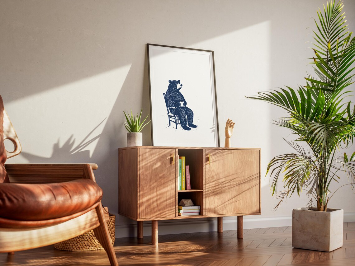 Quirky Bear Coffee Art Print, Cute Retro Kitchen Decor - Image 2