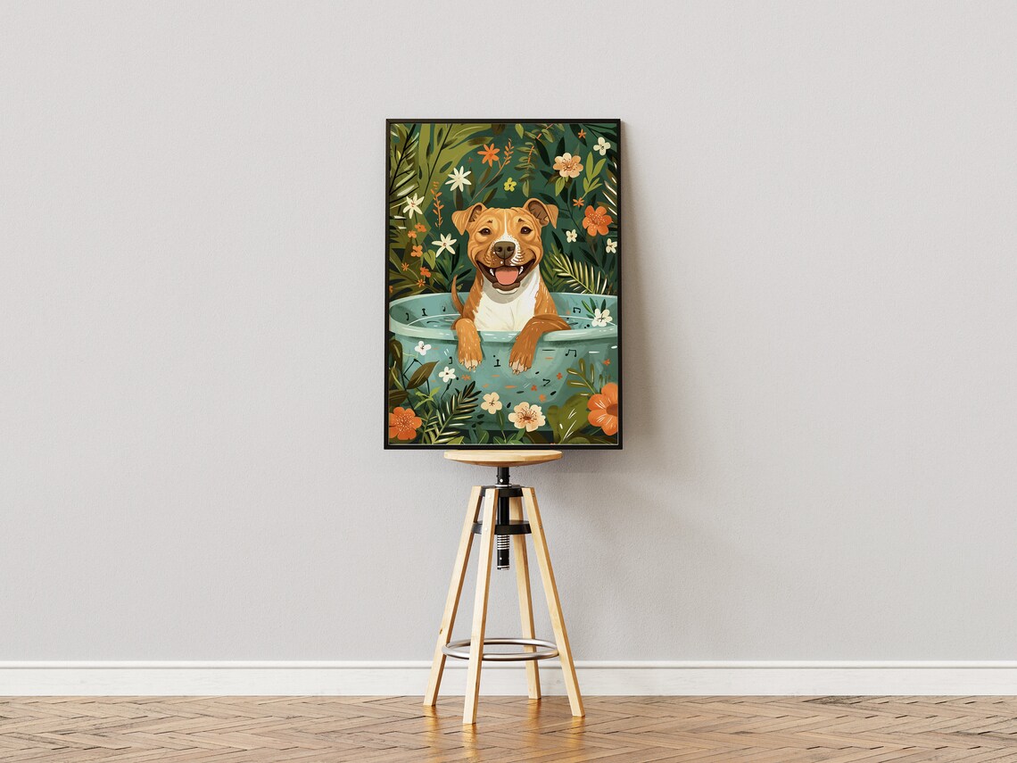 Fawn Staffy Jungle Bathtub Tropical Art Print - Image 3