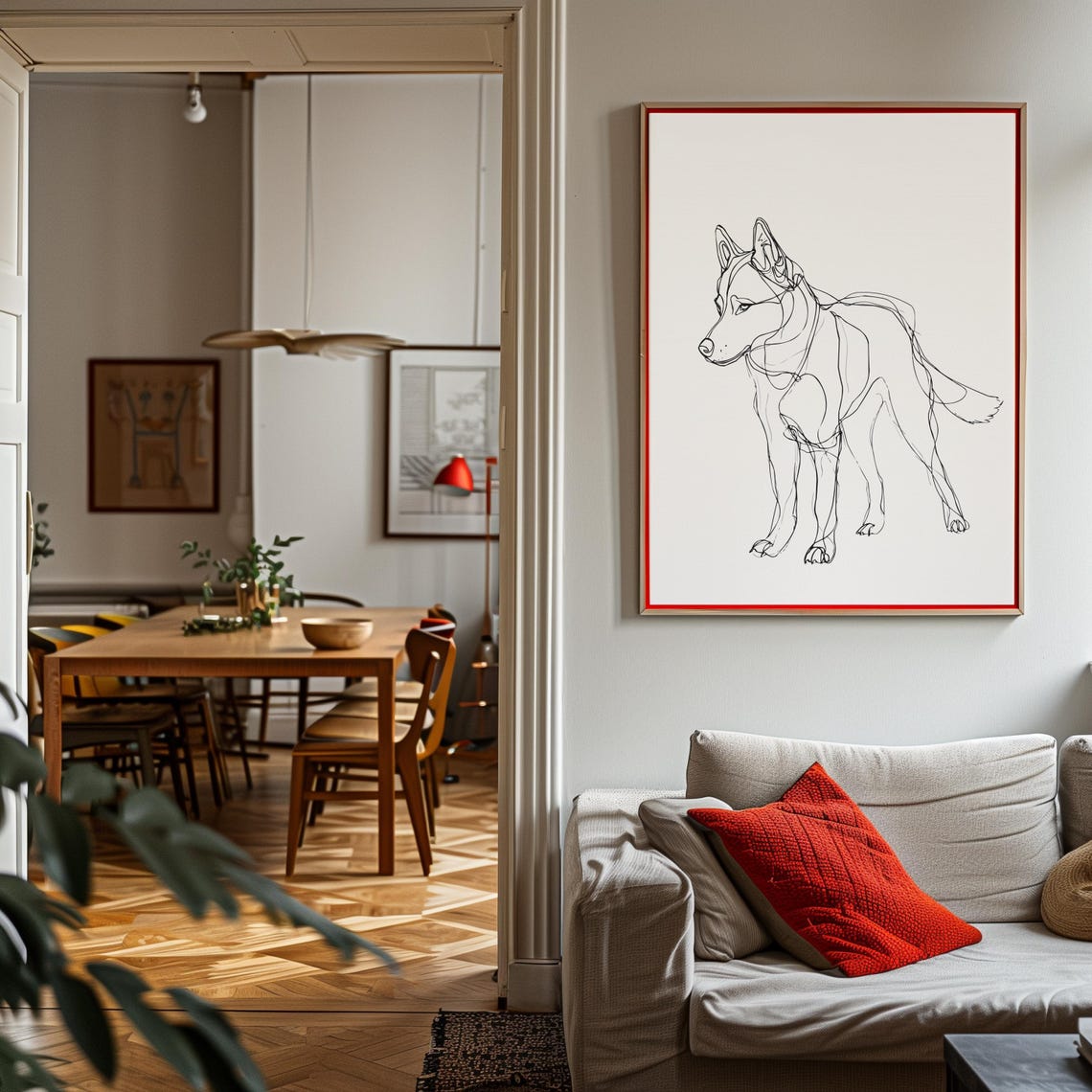 Siberian Husky Standing Minimal Line Drawing Poster Wolf Dog Art - Image 2