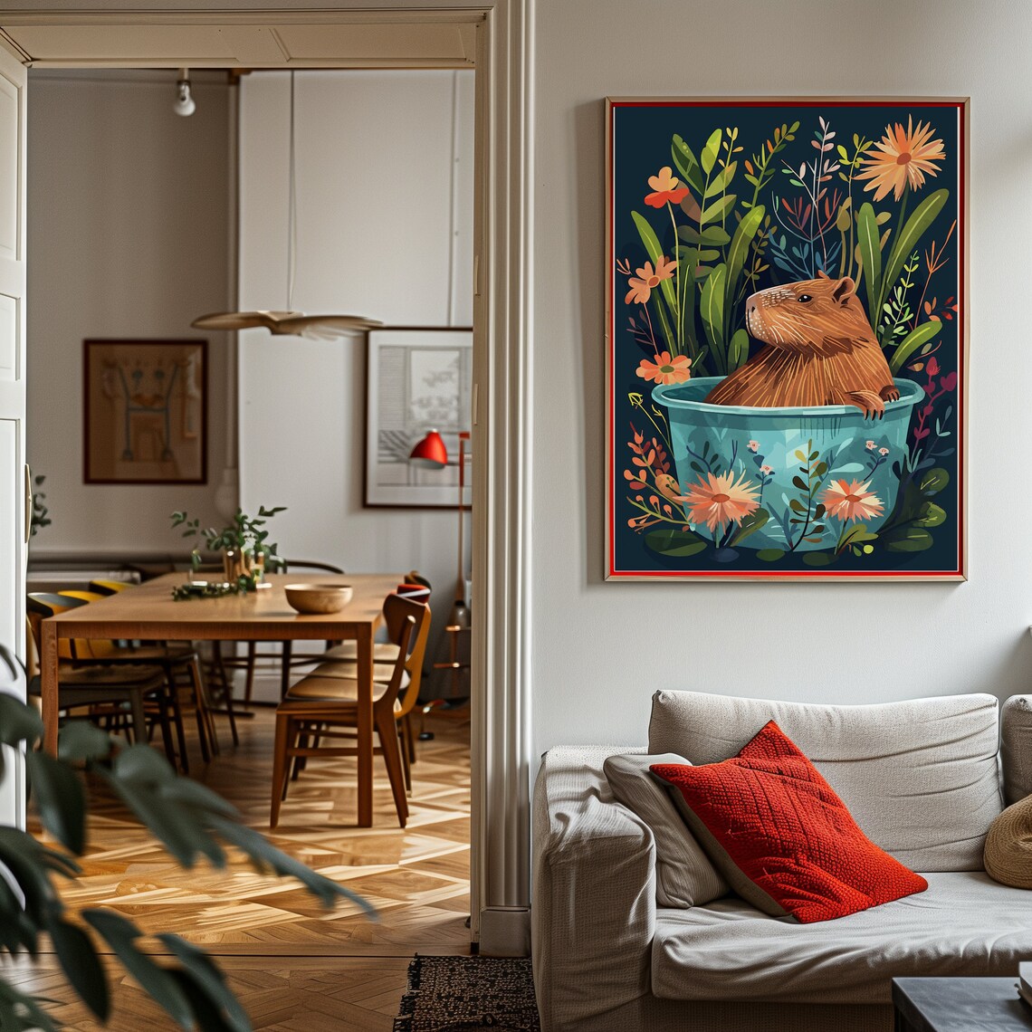 Capybara Wall Art, Boho Jungle Bath Poster - Image 2