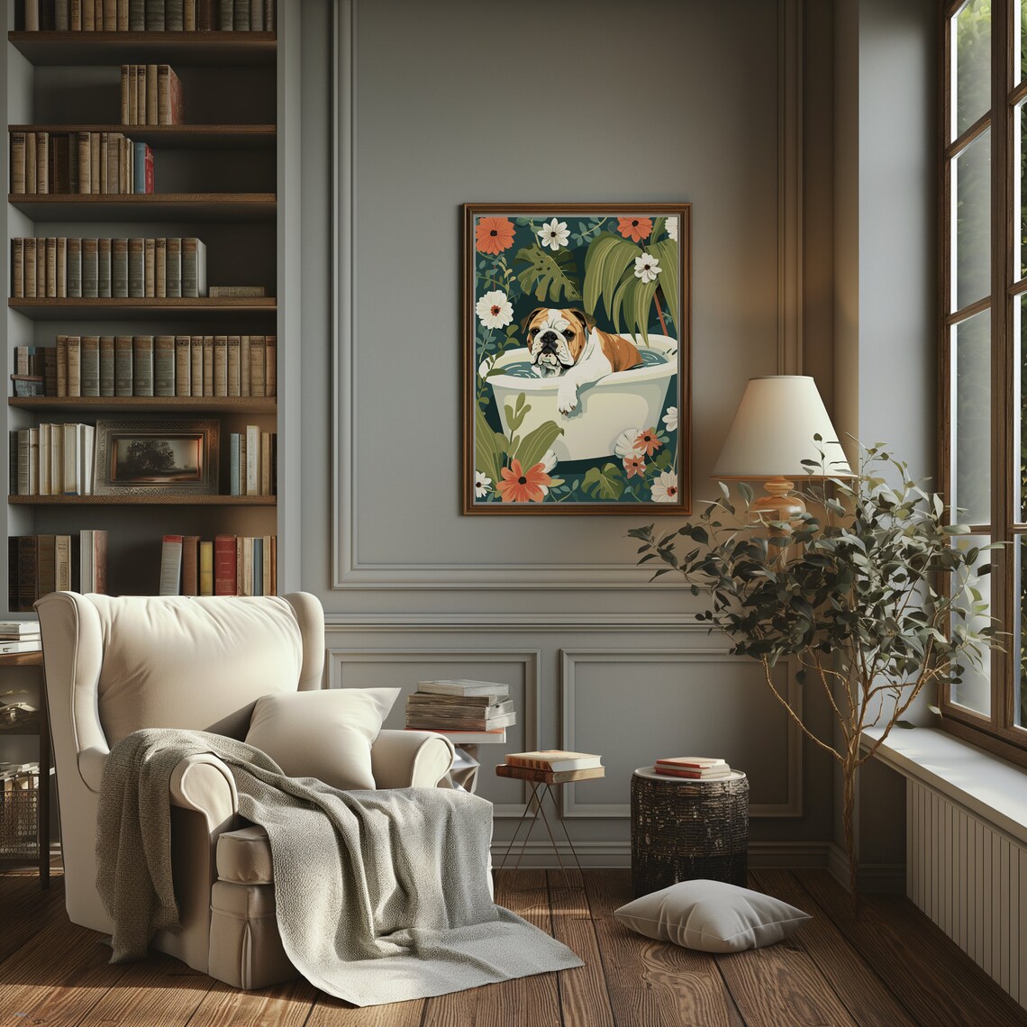 English Bulldog Boho Jungle Poster, Botanical Decor - Image 2