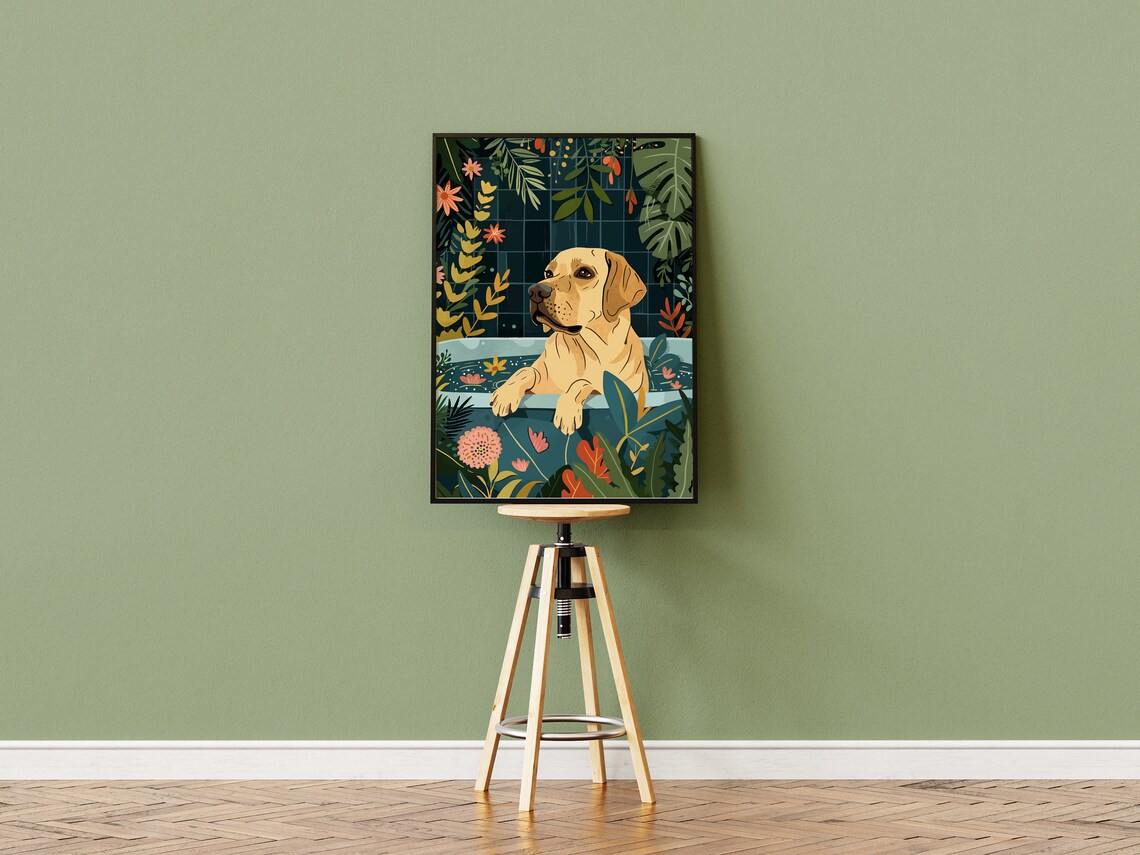 Yellow Labrador Boho Jungle Bathtub Art Print - Image 3