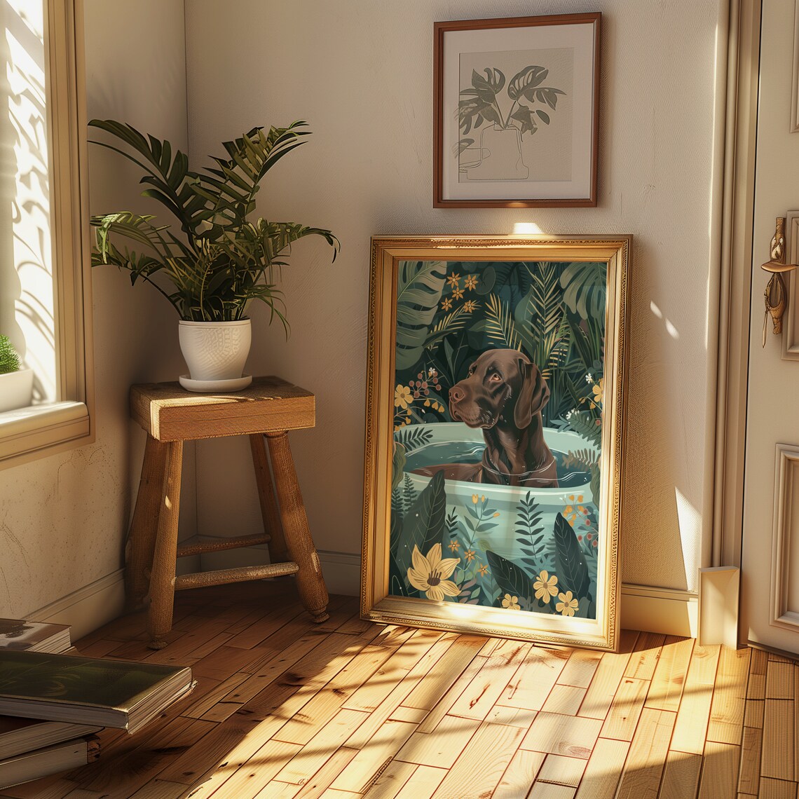 Chocolate Labrador Boho Jungle Bathtub Art Print - Image 2