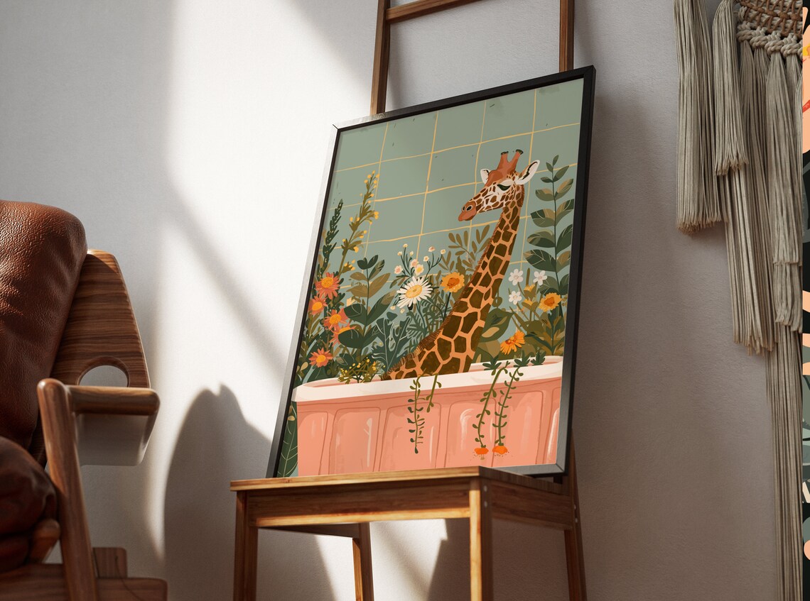 Giraffe Wall Art, Boho Jungle Kids Room Art Print - Image 2