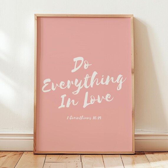 Pink Christian Wall Art 1 Corinthians Scripture Print