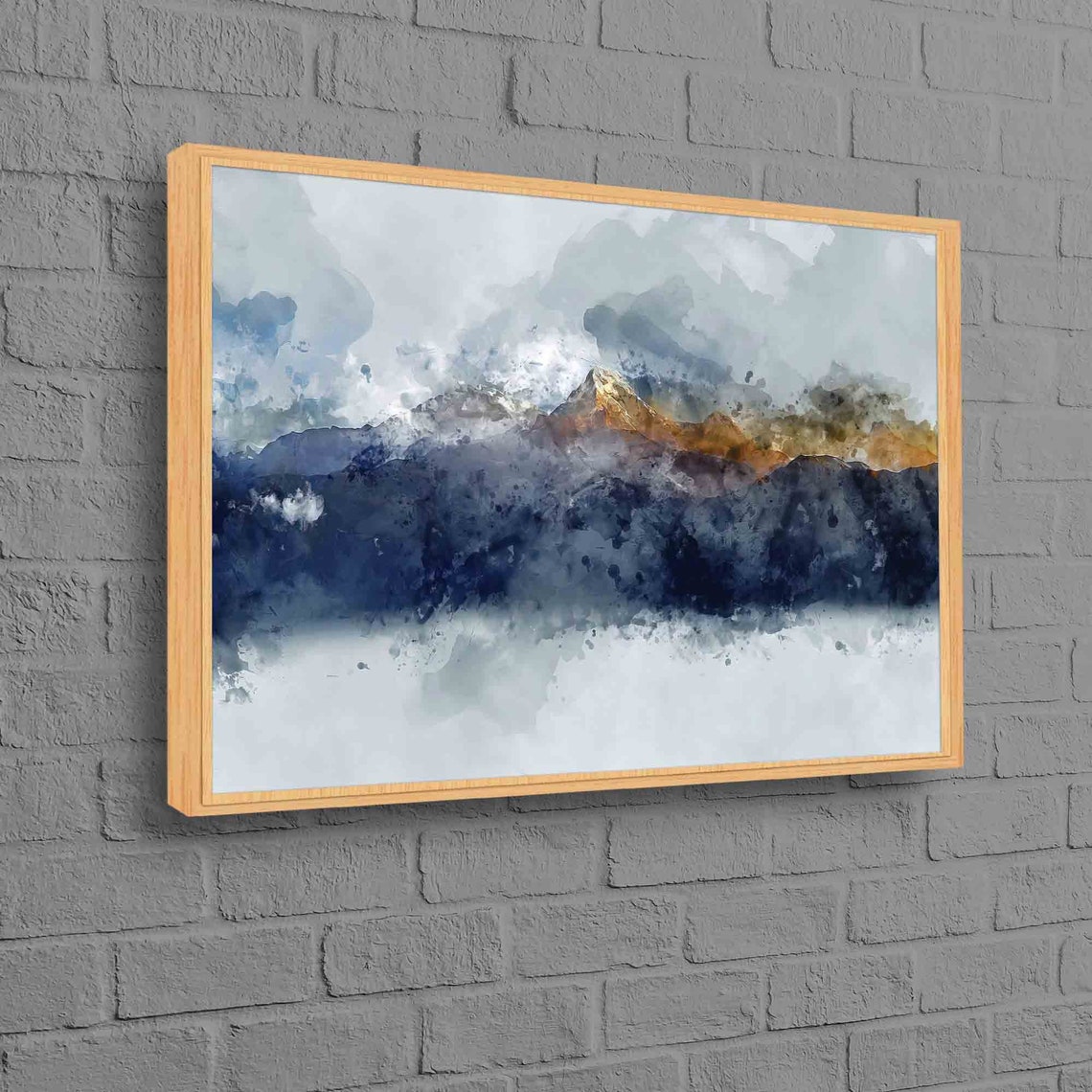 Misty Mountain Peak Watercolor Abstract Blue Gray Landscape Poster