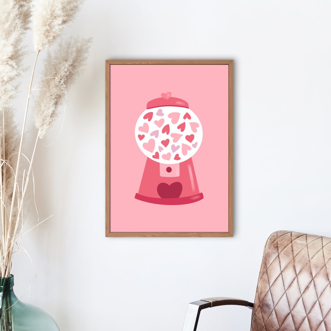 Retro Pink Gumball Machine Filled with Hearts Valentine Decor Poster - Image 2
