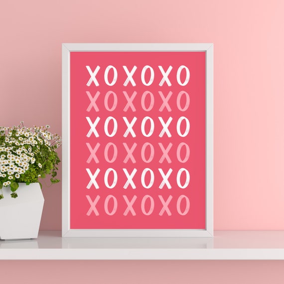 Xoxo Print Vday Wall Art Hugs And Kisses Diy Valentines Day Decor Cute Trendy Red And Pink