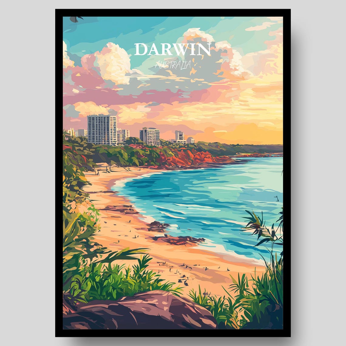 Darwin Australia Red Cliffs Beachfront Sunset Skyline Poster