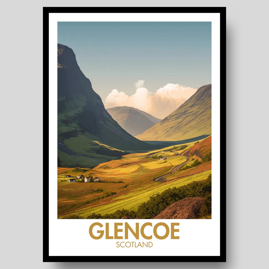 Glencoe Scotland Valley Sunset Landscape Vintage Travel Poster