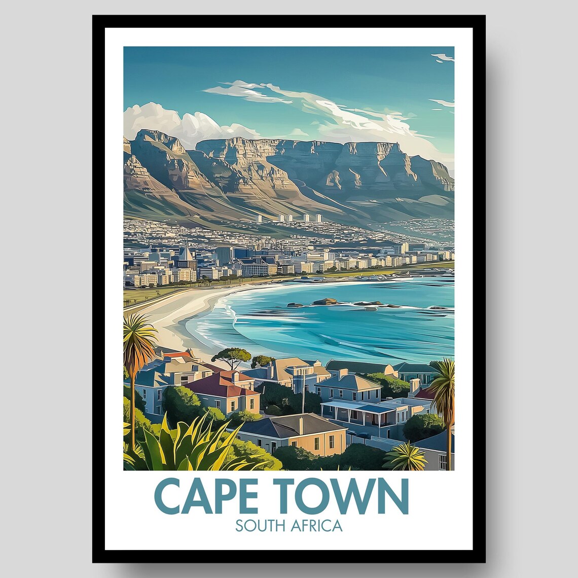 Cape Town South Africa Coastal Table Mountain Bay Travel Poster