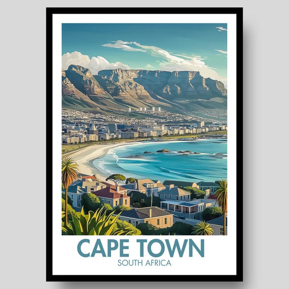 Cape Town Poster South African Table Mountain Wall Art Africa Print