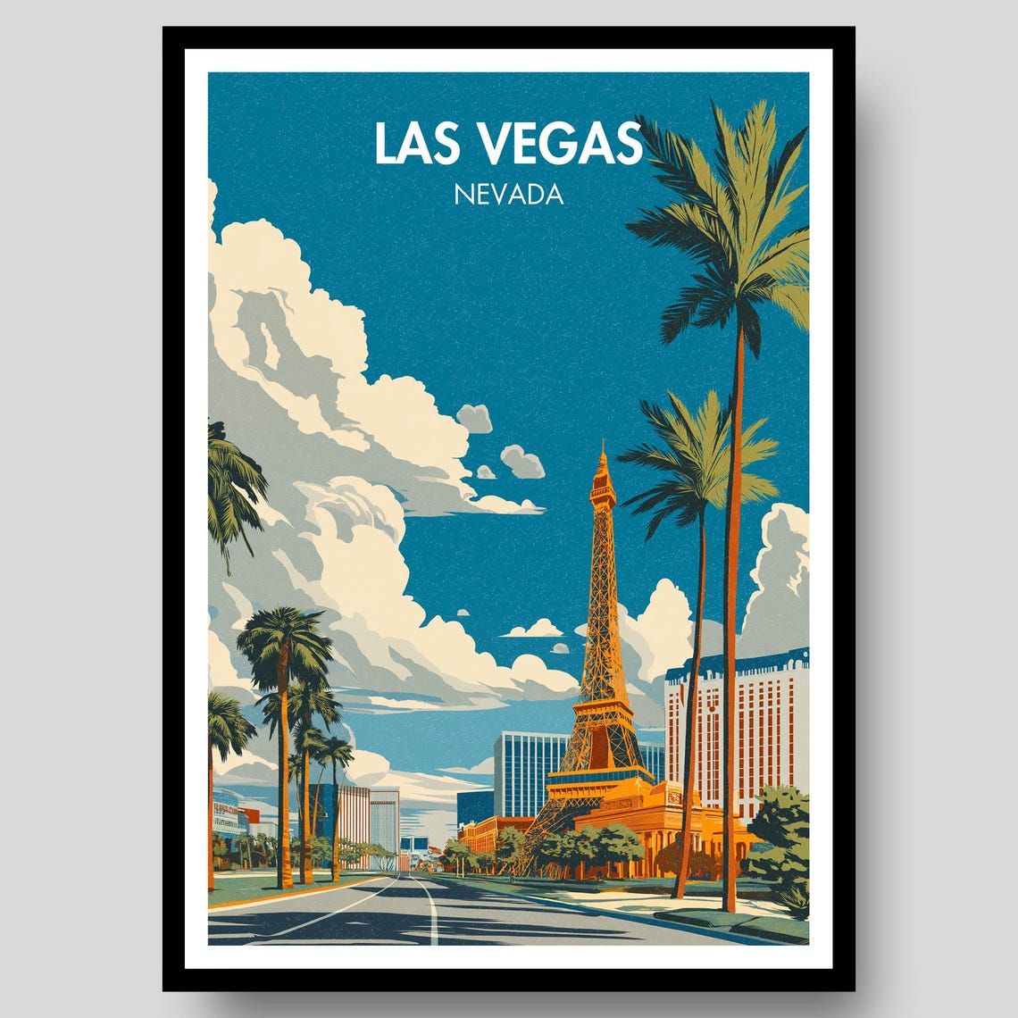 Las Vegas Nevada Eiffel Tower Replica Palms Desert Sky Poster