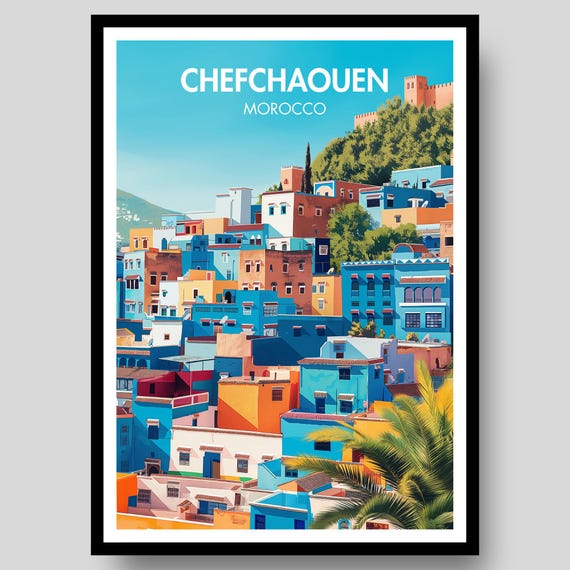 Chefchaouen Poster Moroccan Wall Art Chafchaouen Print Morocco Decor Gift