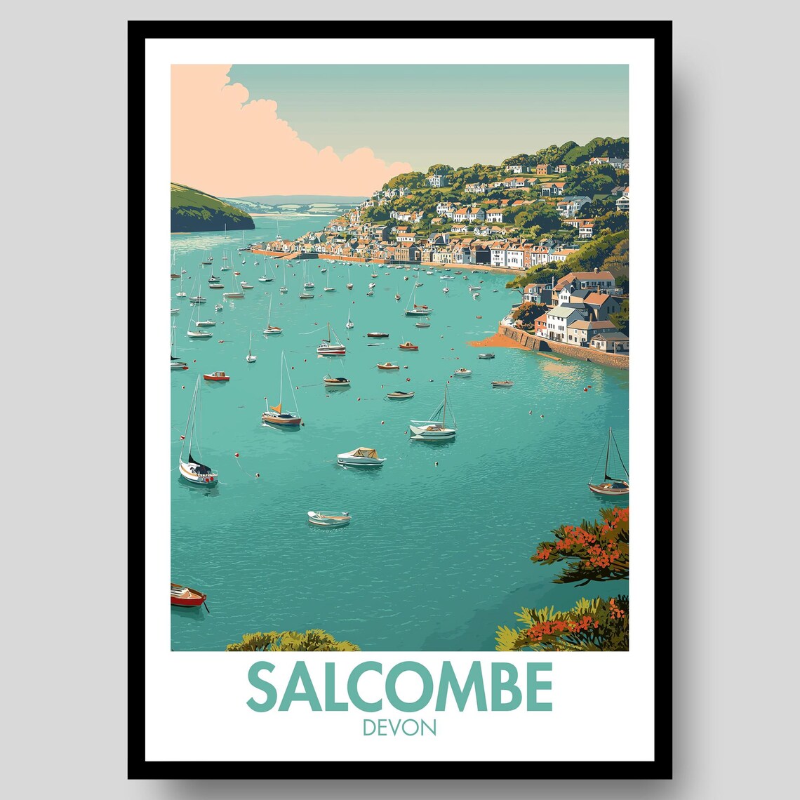 Salcombe Poster, Devon Coastal Wall Art Print