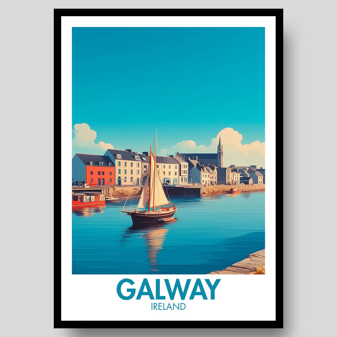 Galway Ireland Vintage Travel Poster Harbor Sailboat Scenic Art