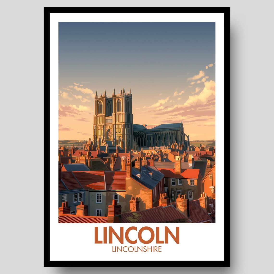 Lincoln Cathedral Lincolnshire Sunset Travel Poster Historic England