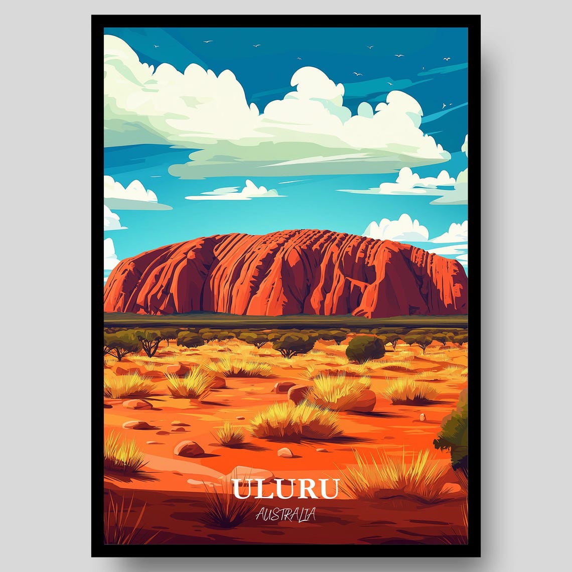 Uluru Australia Iconic Red Rock Desert Landscape Travel Poster