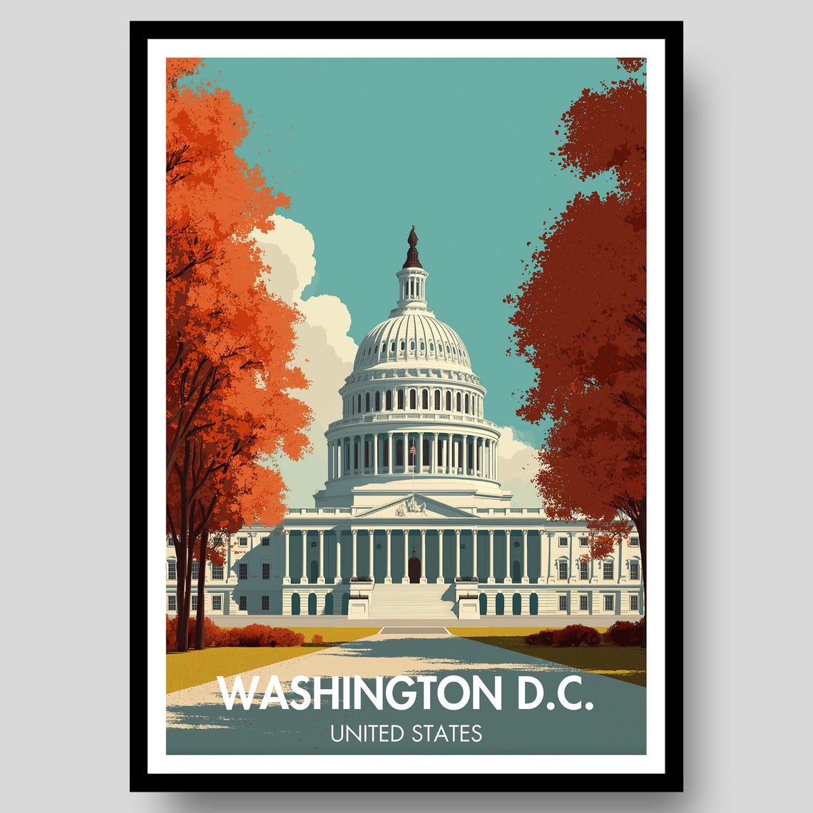 Washington DC United States Capitol Fall Foliage Scene Poster