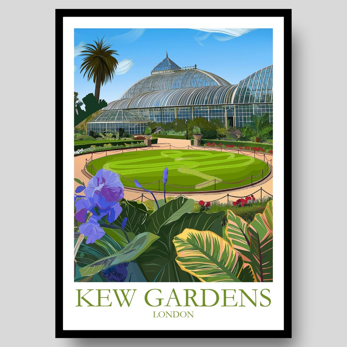 Kew Gardens London Palm House Conservatory Tropical Garden Poster